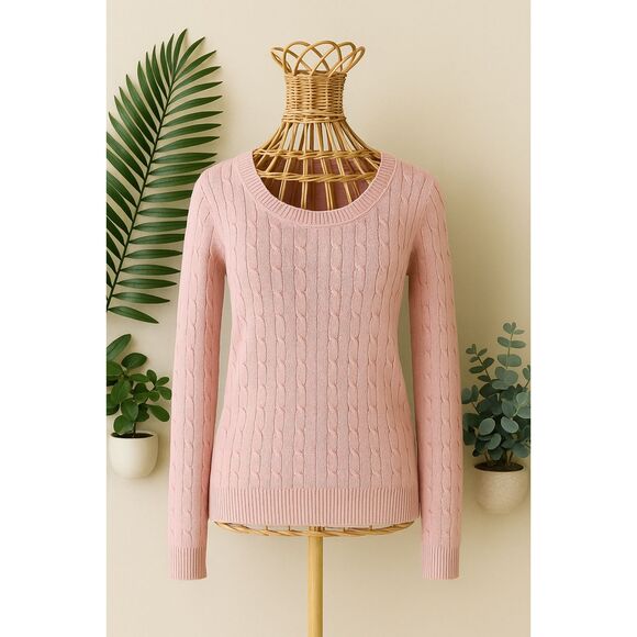Ann Taylor Women’s Sweater XL Pink Silk Cotton Cable Knit Lightweight Top - Picture 6 of 11